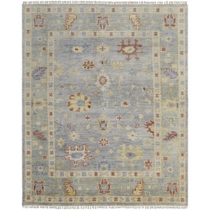 Blue Taupe And Gray Wool Floral Hand Knotted Area Rug With Fringe - 1 of 4