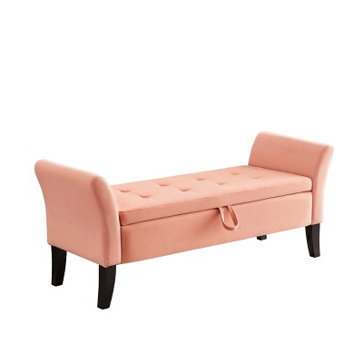 Vynxaria 51.5" Pink Velvet Storage Bed Bench - Chic Ottomans and Benches for Modern Living