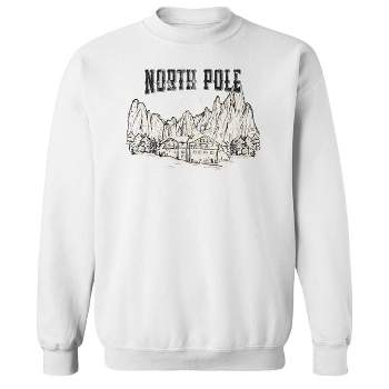 Rerun Island Men's Christmas North Pole Cabin Long Sleeve Graphic Cotton Sweatshirt
