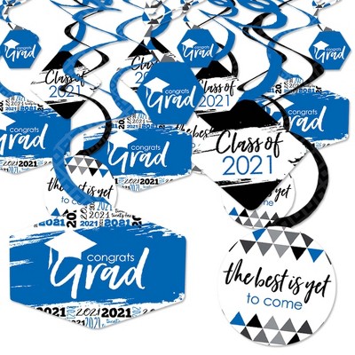 Big Dot of Happiness Blue Grad - Best is Yet to Come - 2021 Royal Blue Graduation Party Hanging Decor - Party Decoration Swirls - Set of 40