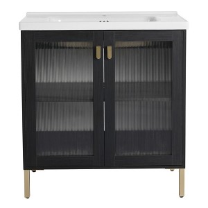 ChicFurnit Bathroom Vanities Modern Vanity with Sleek Design and Ample Storage for Bathroom Spaces, Black,31.9”*18.7”*34.8" - 1 of 3