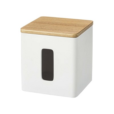 White Compact Discreet Paper Holder with Wood Accent