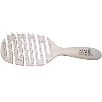 Magic Hair Brush White, Flexible & Vented For Detangling w/ 3 Clips & Storage Wallet - White