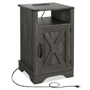 NicBex Nightstand with Charging Station and Open Storage Shelf Modern End Table with Door and Metal Handle for Bedroom,Living Room - 1 of 4
