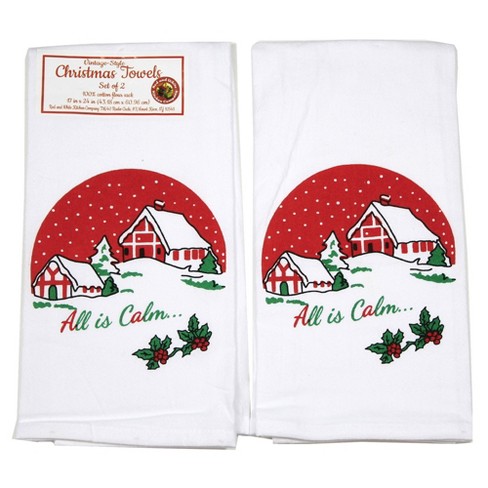 2 Piece Kitchen Towel Set Christmas Red & White Stripe Holiday Time New