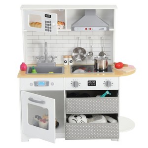 Garvee Kids Kitchen Playset, Wooden Kitchen Toy Playset with Stove, Oven, Sink and Accessories, Pretend Play Kitchen with 2 Fabric Drawers, White - 1 of 4