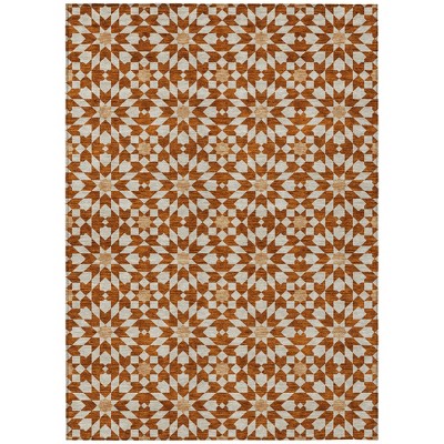 Orange Beige And Copper Floral Medallion Washable Indoor Outdoor Area Rug