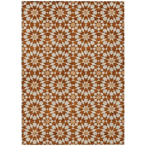 Orange Beige And Copper Floral Medallion Washable Indoor Outdoor Area Rug - 1 of 4