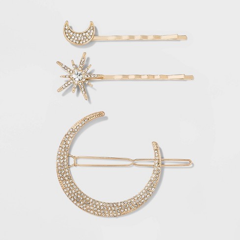 Moon And Star Crystal Hair Clips A New Day Gold