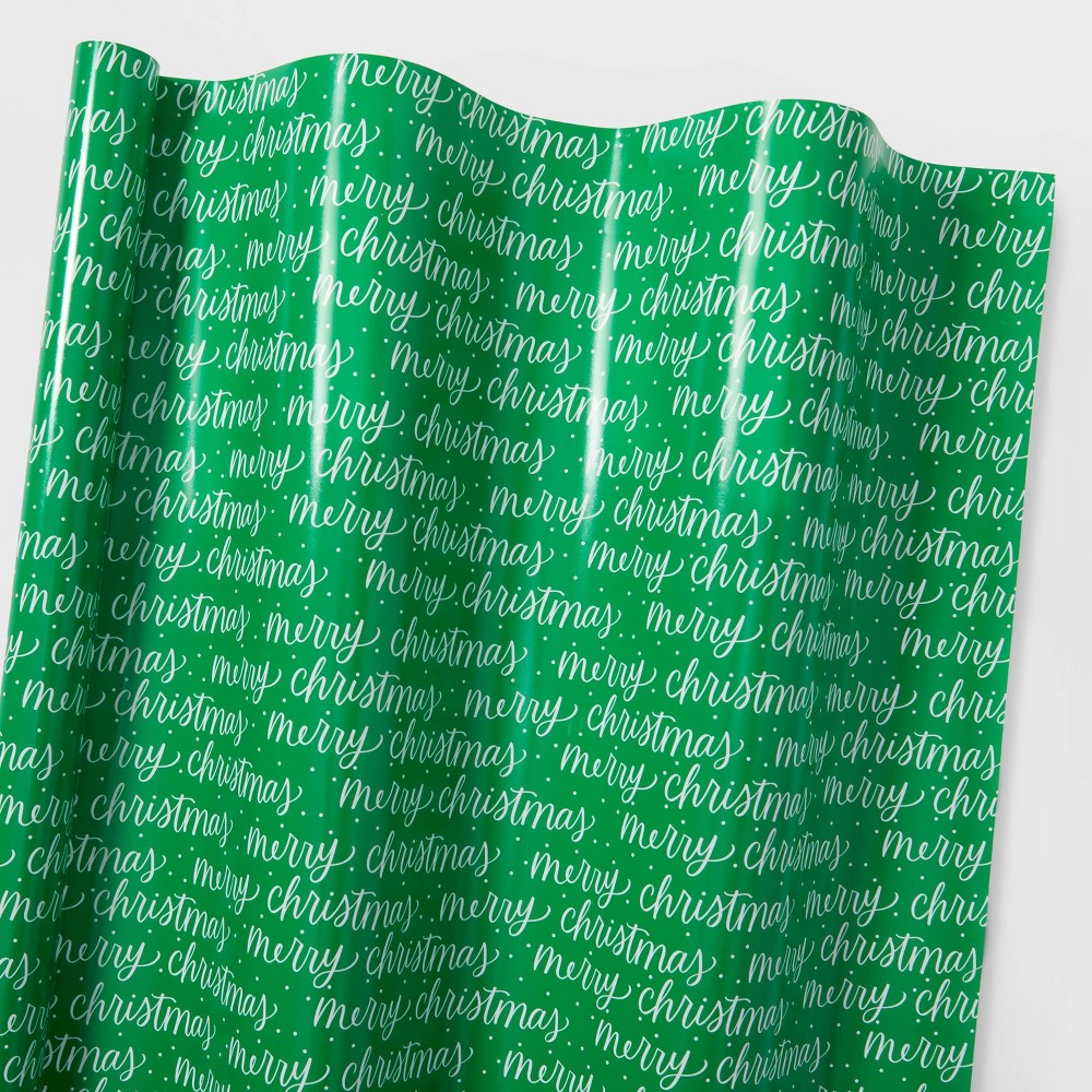 155 sq ft Merry Xmas Gift Wrap Green - Wondershop