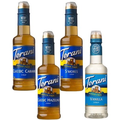 Torani Sugar Free Syrup Variety Pack, 12.7fl oz. (Vanilla, Classic Hazelnut, Classic Caramel, and S’mores)
