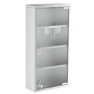 12" x 24" Lockable Medicine Cabinet, 4 Tier Stainless Steel Medical Wall Box with 2 Keys and Shelves for Bathroom - 1 of 4