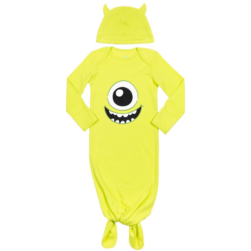 Disney Monsters Inc. Mike Baby Boys Knotted Long Sleeve Swaddle Sleeper Gown & Hat Set , 1 of 8