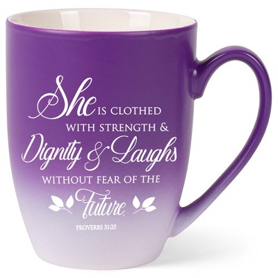 Elanze Designs Strength Dignity Prov 31 Two Toned Ombre Matte Purple and White 12 ounce Ceramic Stoneware Coffee Cup Mug