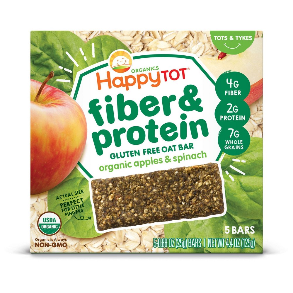 HappyTot Fiber & Protein Organic Apples and Spinach Soft-Baked Oat Bar - 5ct/0.88oz Each