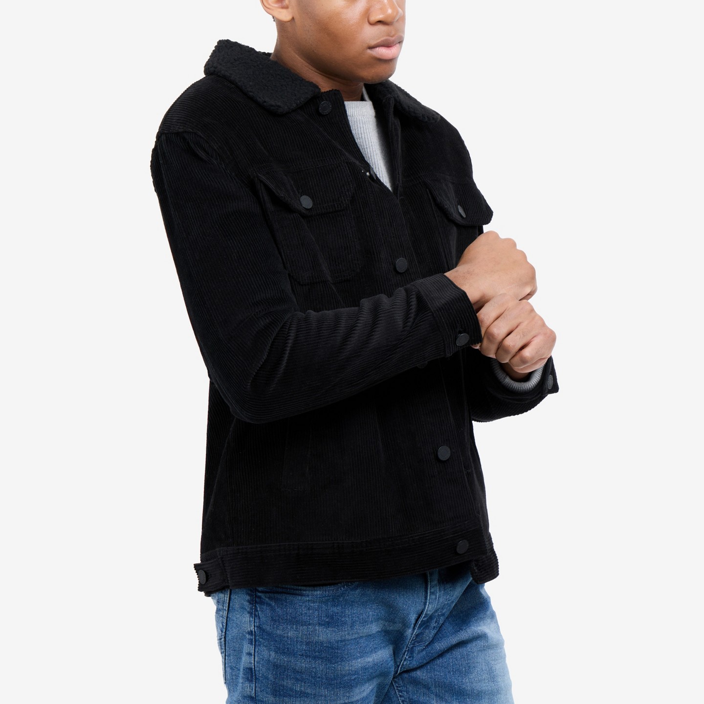 Мужская куртка X RAY Faux Shearling Lined Collar Corduroy, цвет: Чёрный — фото 3