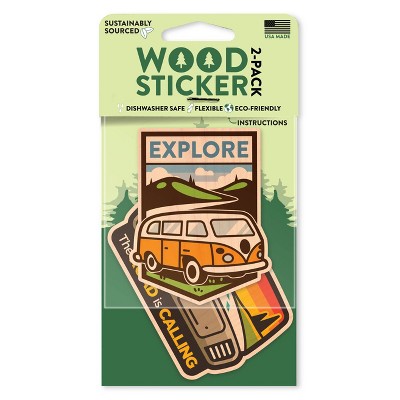  Dust City Wood Stickers Explore Bus and Road is Calling Stickers 2pk 