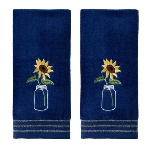 2pk Sunflower in a Jar Hand Towel Blue - SKL Home: Velour Cotton, Bath Towel and Washcloth Sets - 1 of 4