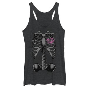 Women's Lost Gods Halloween Skeleton Rib Cage Heart Racerback Tank Top - 1 of 4