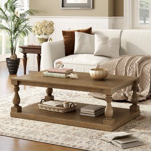 NicBex Vintage Coffee Table with Luxurious Pine Veneer & Artistic Vase Legs,Rectangular Center Table for Living Room,Apartment,Brown - 1 of 4