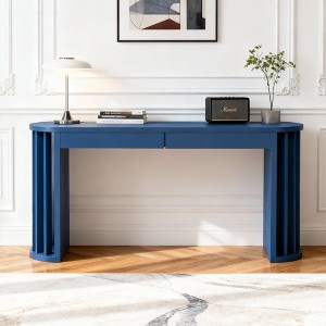 Luxystar 59’’ Long Console Table with Curved and Straight Line Design for Entrance and Living Room, Navy Blue - 1 of 4
