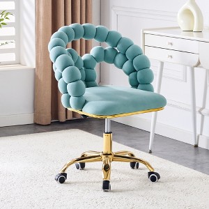 ORRD Beige Velvet Leisure Chair with Gold Five-Claw Casters, Upholstered Accent Chair for Living Room & Home Office - 1 of 4