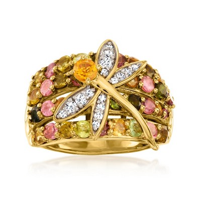 Ross-Simons 2.95 ct. t.w. Multi-Gemstone Dragonfly Ring in 18kt Gold Over Sterling