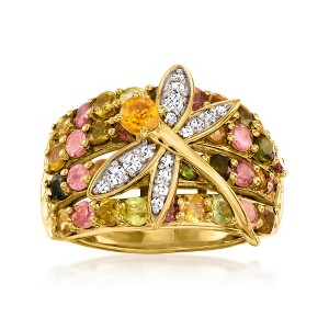 Ross-Simons 2.95 ct. t.w. Multi-Gemstone Dragonfly Ring in 18kt Gold Over Sterling - 1 of 4