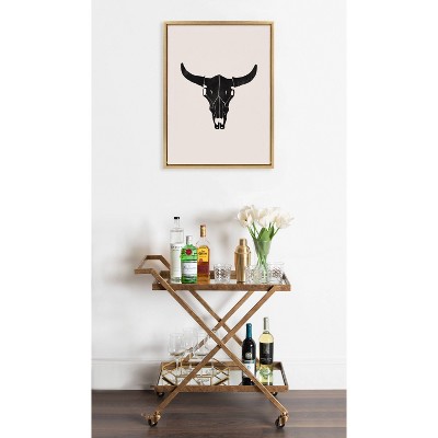 Western Skull Black Print on Canvas with Gold Frame
