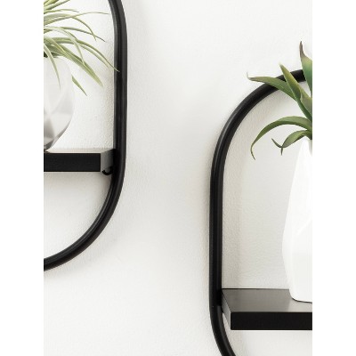 Black Wood and Metal Floating Wall Shelf Set