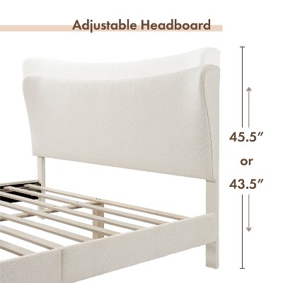 Cream Upholstered Queen Bed with Nailhead Trim and Slats