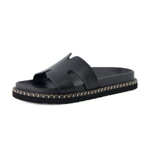 CUSHIONAIRE Crisp Women’s Slide Sandal – Faux Leather Cutout Slip-On with Artisan Stitching & Memory Foam, Wide Widths Available - 1 of 4
