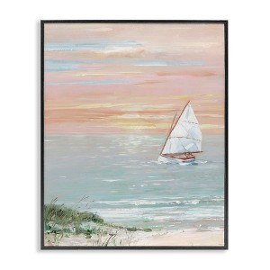 Stupell Industries Traditional Summer Sunset Sailboat Landscape Contemporary Pink Sky, 14" x 11" - 1 of 4