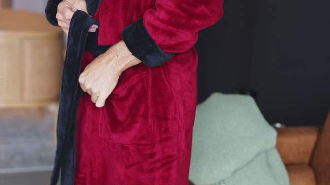 Men's Plush Fleece Robe, Soft Cozy Warm Wrap Around Bathrobe, 2 of 9, play video