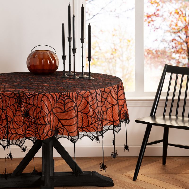 Crawling Halloween Spider Lace Lined Tablecloth - Black/Orange - Elrene Home Fashions, 1 of 4
