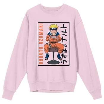 Naruto Classic Eating Ramen Crew Neck Long Sleeve Cradle Pink Women's Sweatshirt