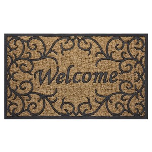 Kate Aurora Welcome Ironwork Designed Coir Bristled Outdoor All Season Welcome Mat With Rubber Trim - 18"x30" - 1 of 3