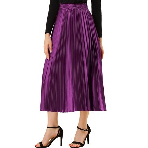 INSPIRE CHIC Women's Party Elastic Waist Metallic Shiny Accordion Pleated Midi Skirt - 1 of 4