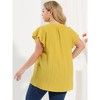 Agnes Orinda Women's Plus Size Cotton Flutter Sleeve Drawstring Flowy Summer Split V Neck Blouse - 4 of 4