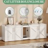 Modern Wooden Hidden Double Litter Box Enclosure Furniture with Soft Cushion ,Cat Washroom - 3 of 4