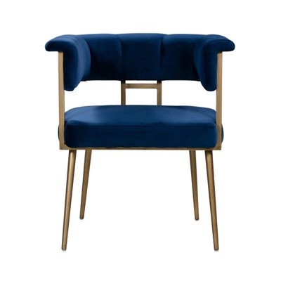 Navy Velvet Upholstered Dining Arm Chair with Brass Frame