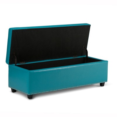 Mediterranean Blue Tufted Bonded Leather Large Storage Ottoman