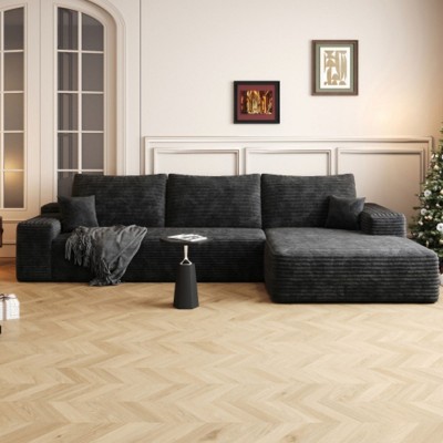 Black Cloud Couch with L-Shape Chaise,Modern Modular Sofa with Deep Seat, Upholstered Couches for Living Room Bedroom