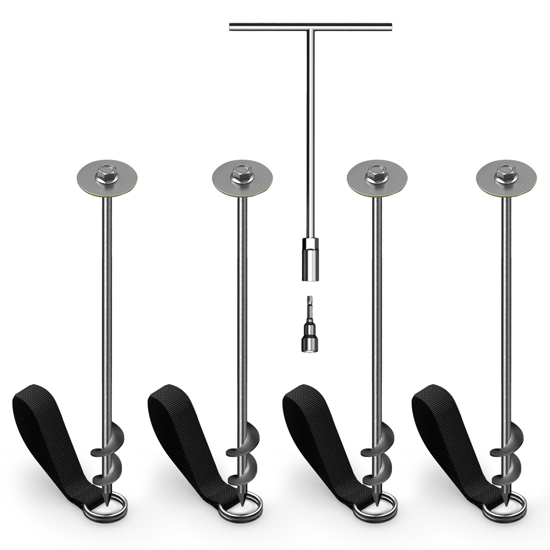 JumpFlex Trampoline Anchor Kit PRO, Heavy Duty Ground Anchoring Set with Metal Screw Stakes and Loop Fasteners