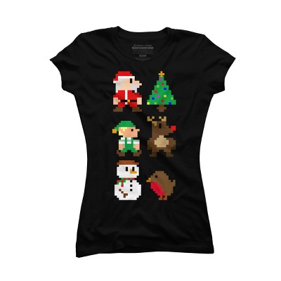 Junior's Design By Humans 8Bit Christmas By JakeSmith T-Shirt