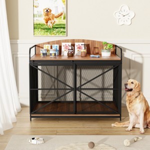 42.8" Farmhouse Dog Crate Furniture with Sliding Door, Heavy Duty Indoor Wooden Kennel End Table for Large Dogs-3irtyhousy - 1 of 4