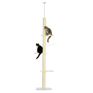 TopComfy Pet Tower 4 Tier Floor to Ceiling Cat Tree Height Adjustable Platforms Sisal Scratching Post Toy Ball for Cats, Yellow, 18.5"*13.5"*102.25" - 1 of 4