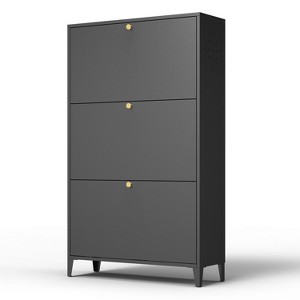 TIRAMISUBEST Black 3-Drawer Steel Shoe Cabinet - Freestanding Flip-Door Storage Organizer for Entryway, Hallway or Bedroom (Assembly Required) - 1 of 4