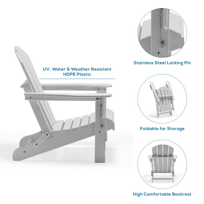 WestinTrends Malibu HDPE Outdoor Patio Folding Poly Adirondack Chair, 3 of 10