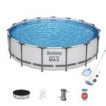 Bestway Steel Pro Max 15' x 42" Outdoor Round Frame Above Ground Swimming Pool with 1000 GPH Filter Pump, Ladder, and Cleaning Kit - Blue (56687E)